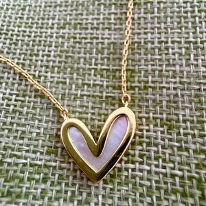 Dainty Gold heart mother of pearl necklace with white opal inlay #heart #jewelry